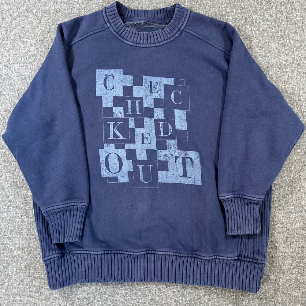 Aerie Checked‎ Out Graphic Sweatshirt Womens Small Blue Pullover Crewneck
